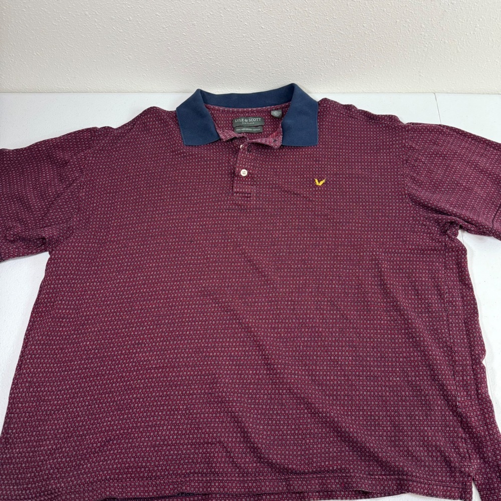 Lyle &‎ Scott Men Burgundy Print Short Sleeve Shirt XL 100% Mercerized Cotton
